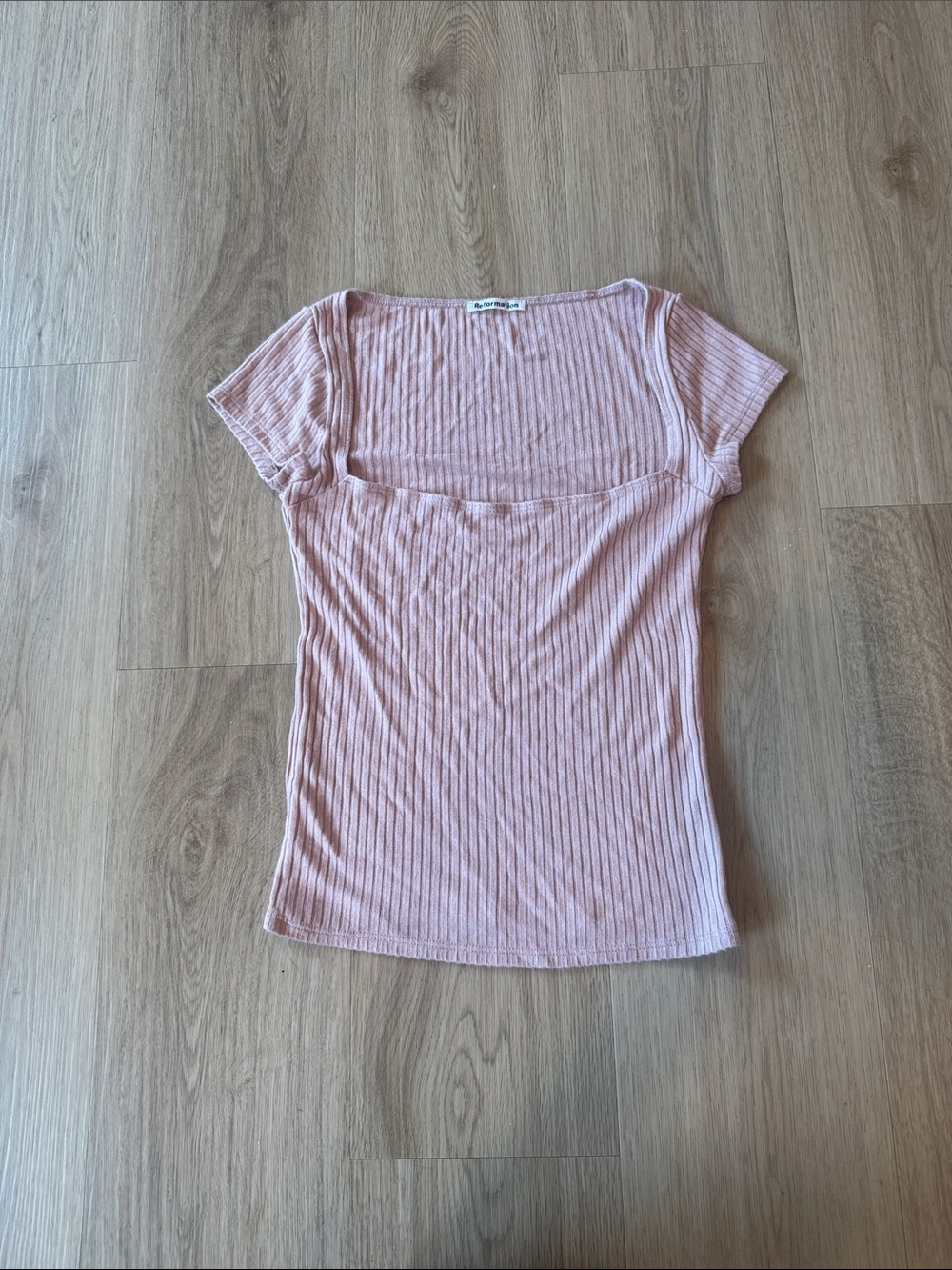 Reformation Ribbed Square-Neck Crop Top - Dusty Rose